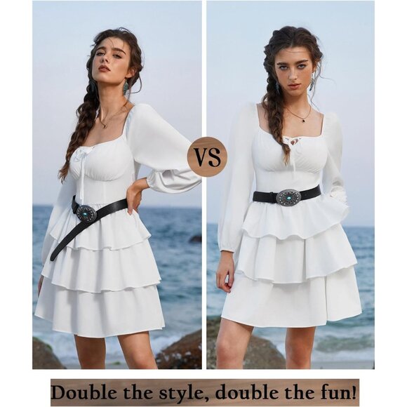 Woman's Black Western Leather Belts Cowgirl Concho Belt With Turquoise Buckle - Picture 4 of 6